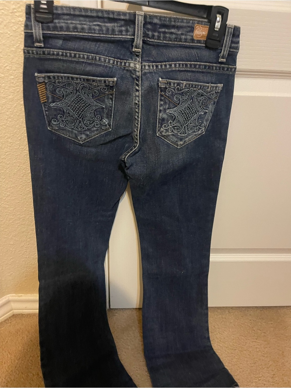 PAIGE Dark Blue Bootcut Jeans with Embroidered Back Pockets